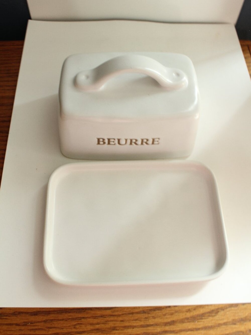 PC Off White Butter Dish with Lid Stoneware Full 1lb Butter - Picture 3 of 5